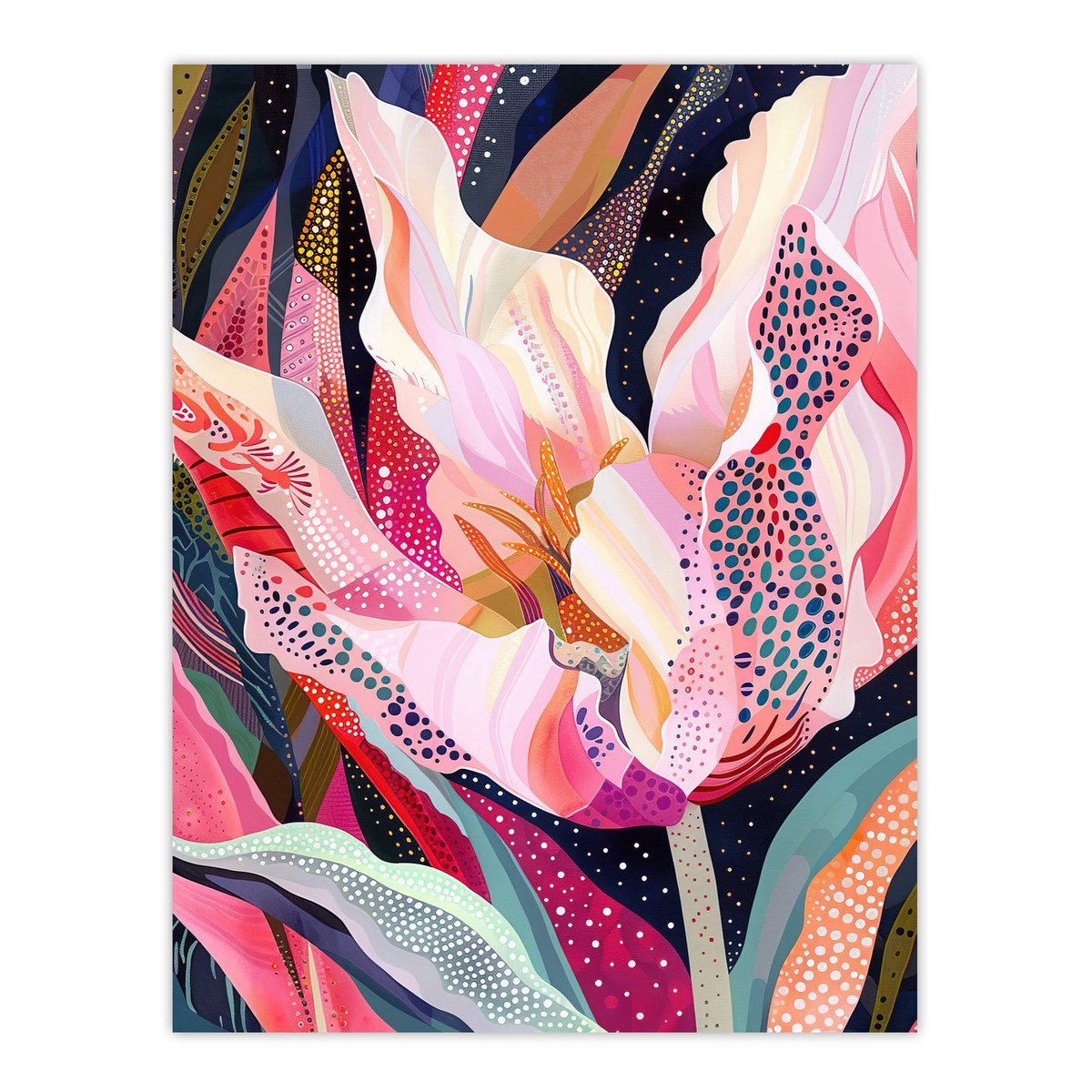 Dutch Tulip Mania Colourful Flower Folk Patterns Wall Art Poster