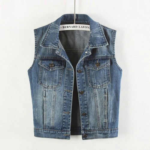 Womens Denim Waistcoat Biker Crop 