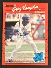 1990 Donruss Greg Vaughn Baseball Rookie Card (RC) #37 Brewers OF EXMT O/C