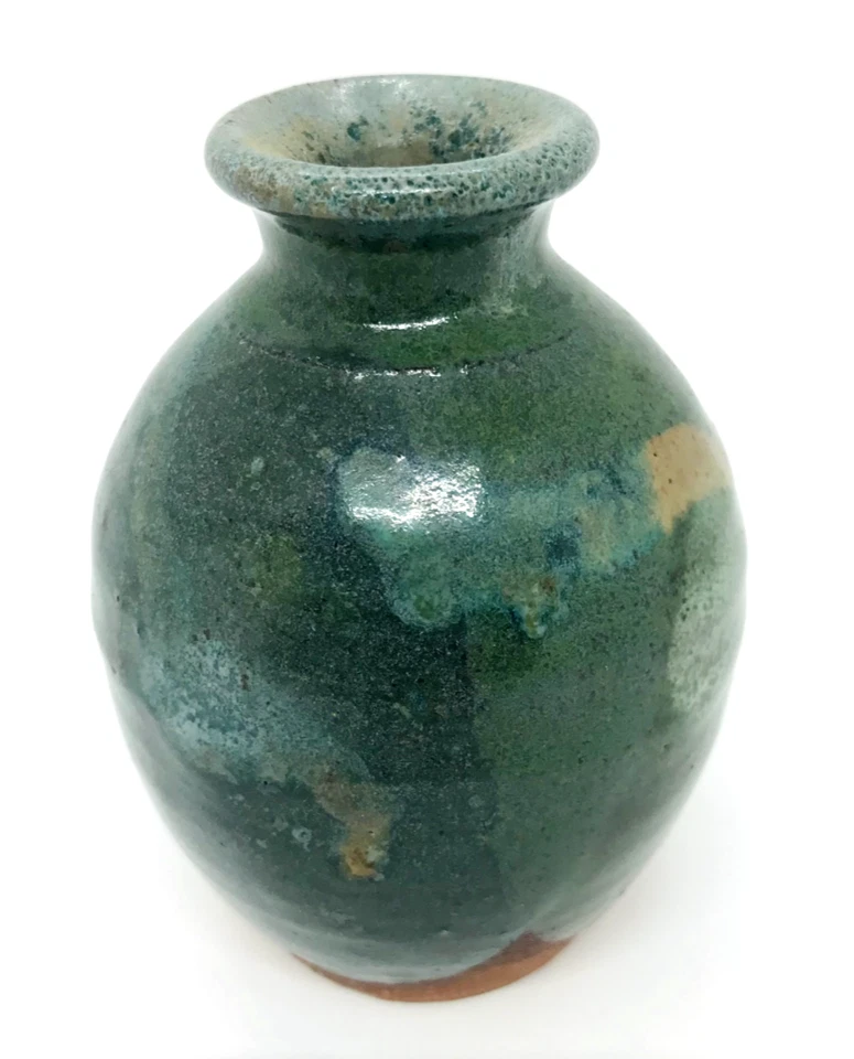 Jarrón vintage de cerámica de estudio de terracota esmalte verde turquesa Foto 4 de 4