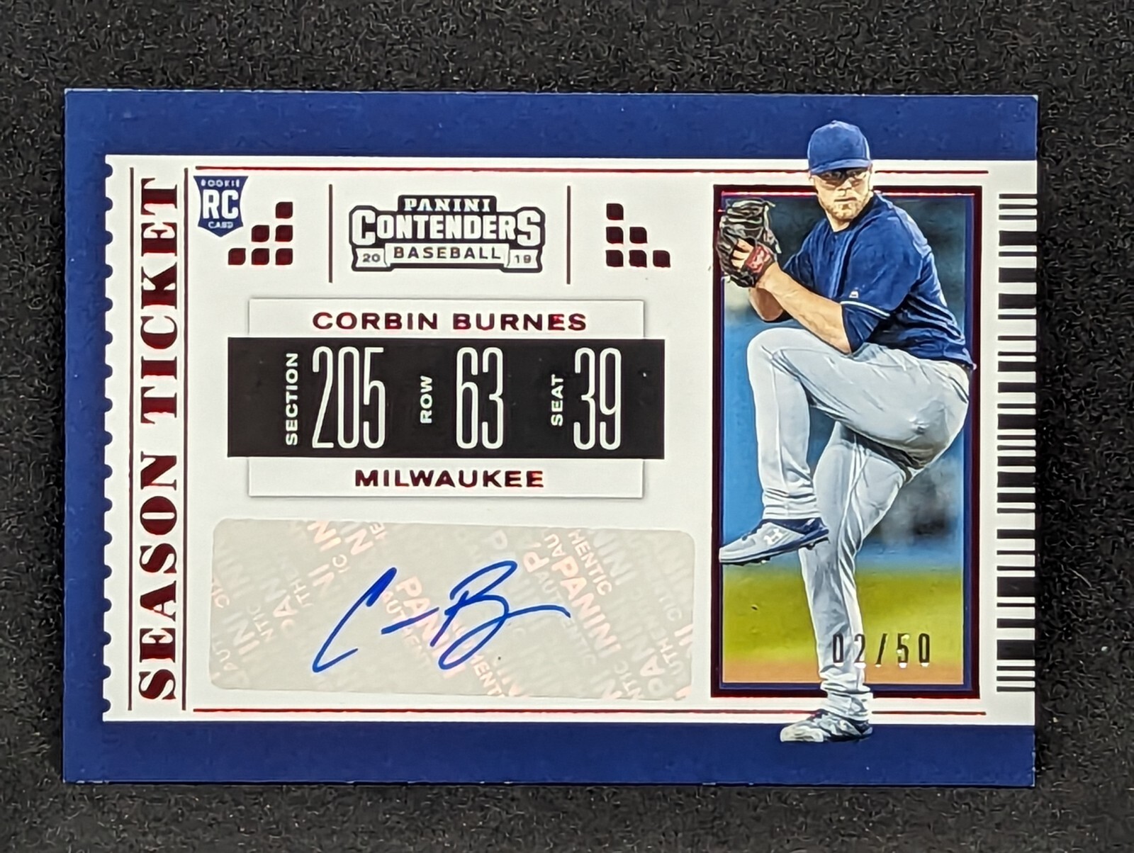 Corbin Burnes 2019 Panini Contenders Rookie Auto Red Foil #/50 Milwaukee Brewers