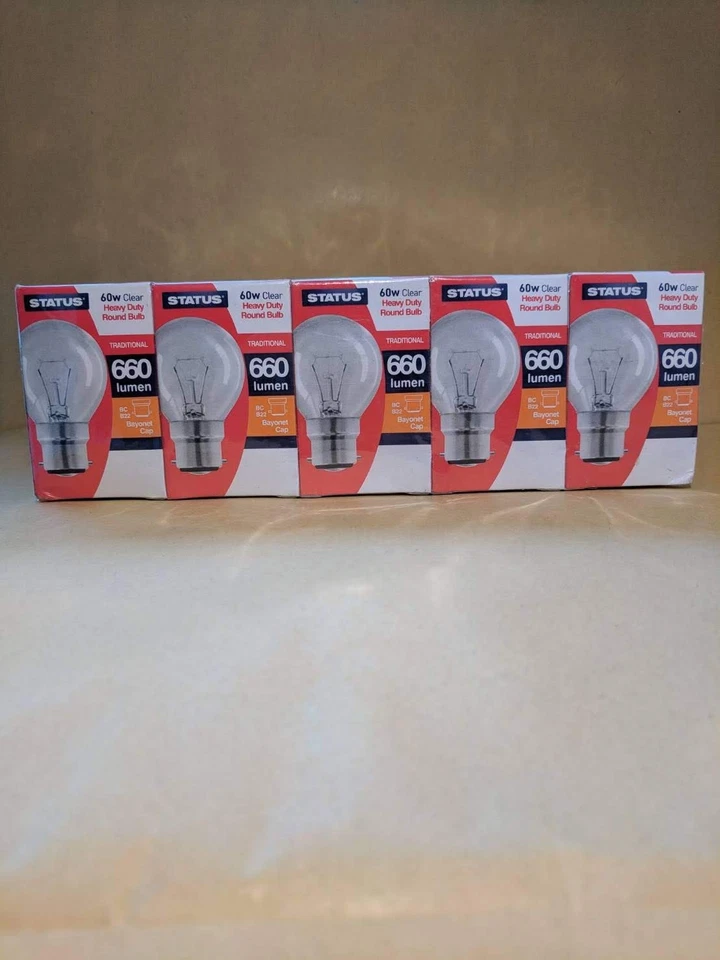 STATUS PROPER LIGHTBULBS 10 X 60 WATT 240v B22 BAYONET CLEAR GOLF BULBS FREE P&P!!!