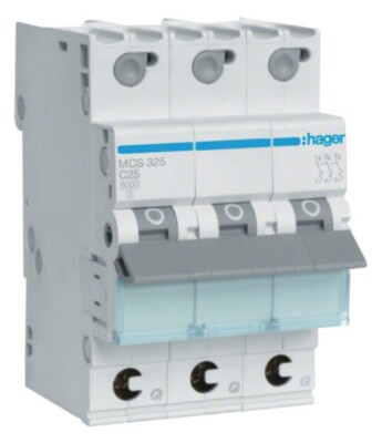 Hager MCS325 Leitungsschutzschalter 3phasig 25A 230 V, 400V, Kunststoff, grau