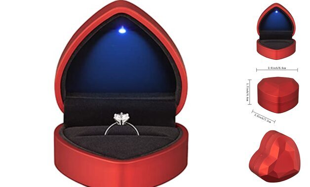 Heart Shaped Ring Gift Box with LED Light, Velvet Earrings Jewelry Case Red