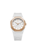 **D1 Milano A-PR07 – Orologio 40mm, Bianco, Policarbonato, Dettagli Rosé Gold**