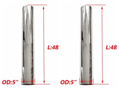 2PCS Chrome 5'' Straight Stack 5'' OD x 48  Length Truck Truck 48''L Exhaust Pipe