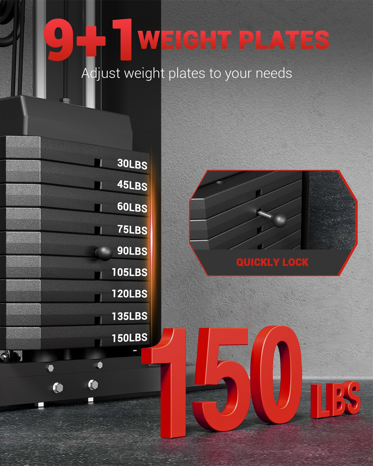 Home Gym Machine Full Body Workout Machine W/150LBS Weight Stack Multifunctional