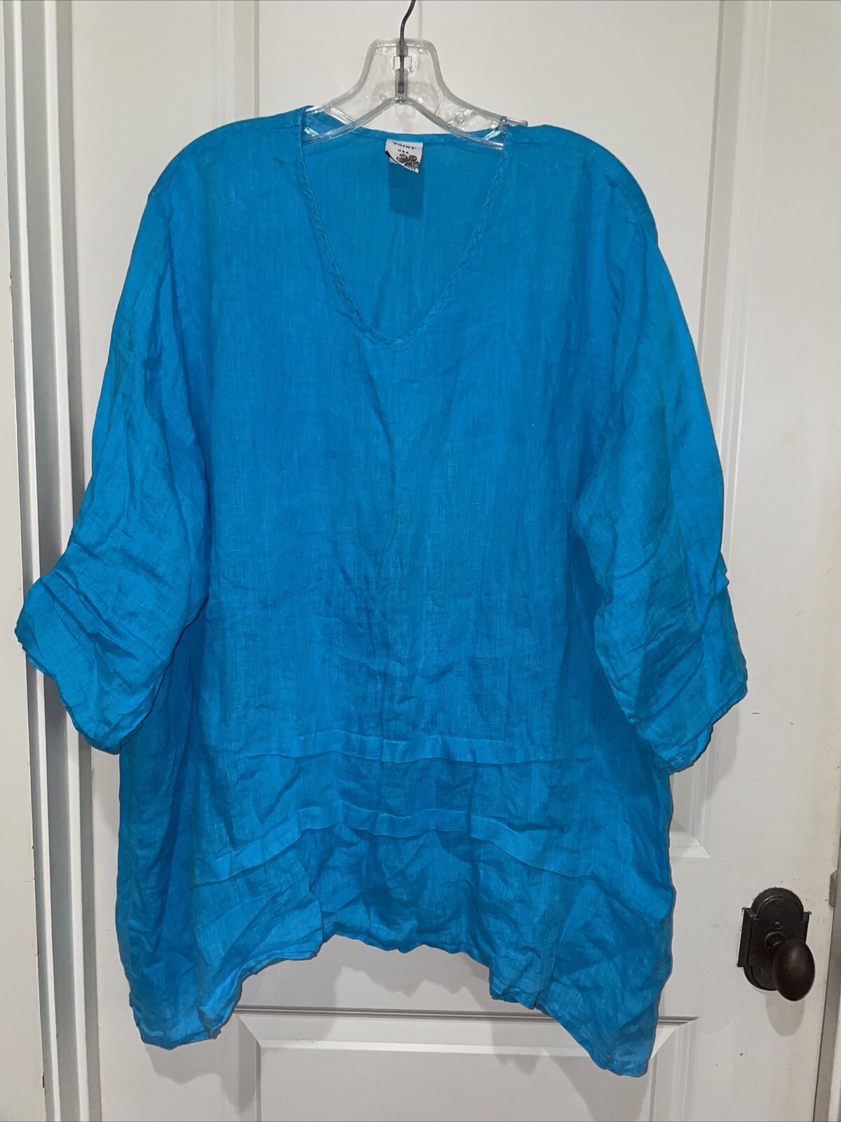 Match Point Turquoise Blue Linen Tunic Top Oversi… - image 1