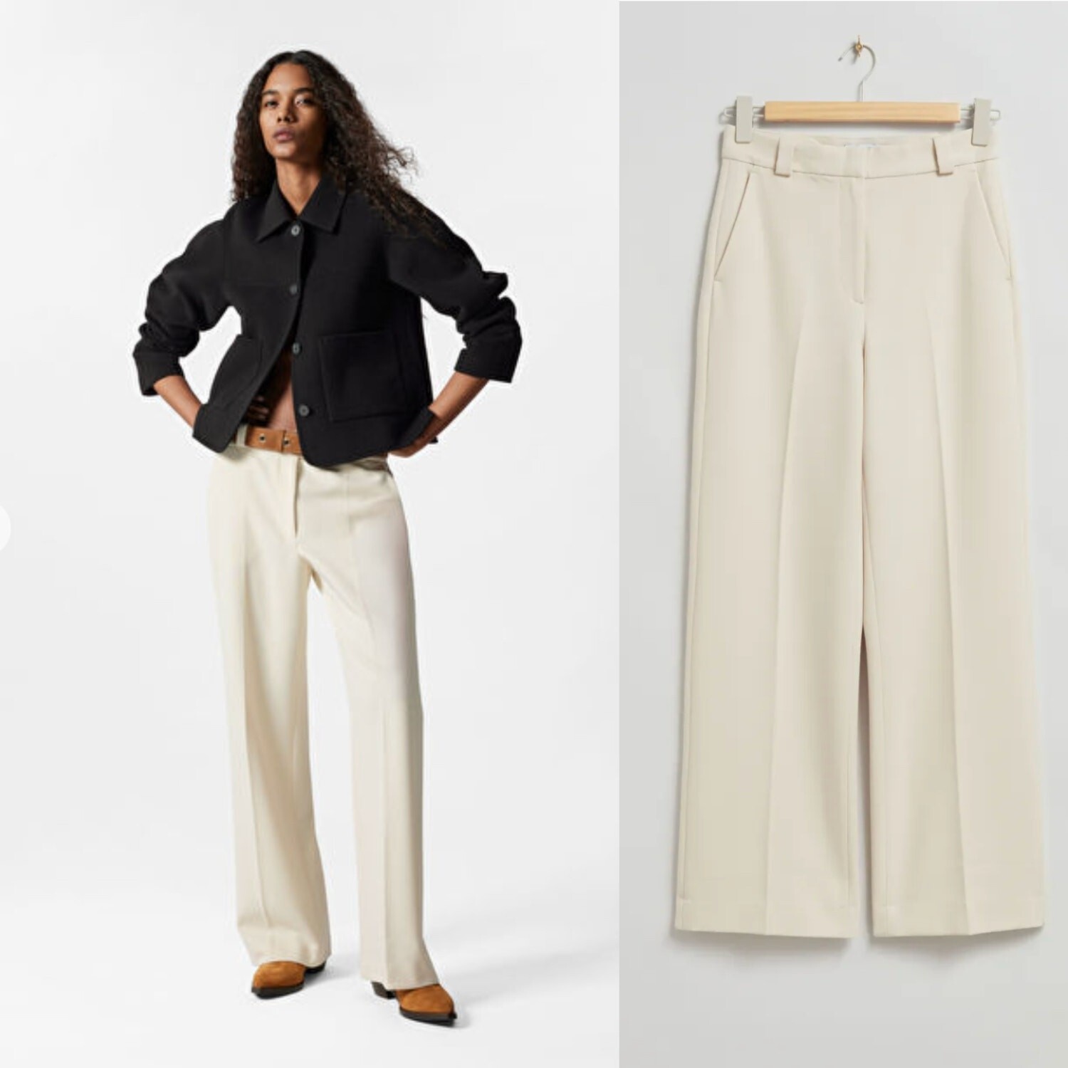 ALTRA & Other Stories Stockholm Pantaloni a pressione gamba larga in crema donna US 10