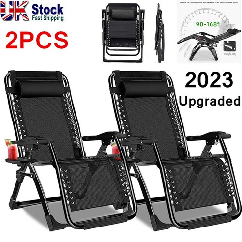 2 X RECLINING SUN LOUNGER OUTDOOR GARDEN ADJUSTABLE FOLDING ZERO