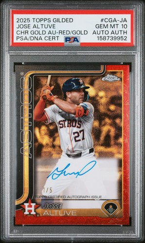 2025 TOPPS GILDED COLLECTION RED/GOLD JOSE ALTUVE 1/5 PSA 10 AUTO AUTHENTIC