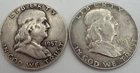 [Lot of 2] Franklin Half Dollar - 90% Silver US Coins 1954-S, 1963-P, 1957-D