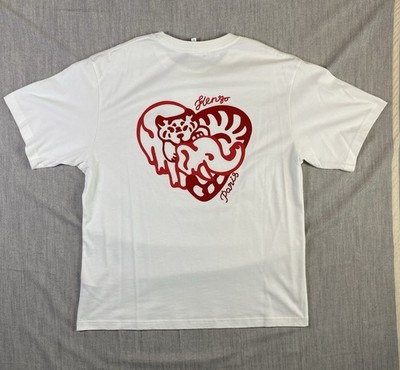 KENZO Paris White/Red Tiger Logo Graphic Cotton Jersey Crew Neck