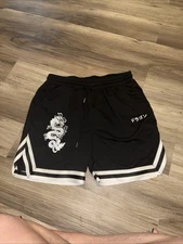 Romwe Sweat Shorts Mens Large  Black White Athletic Japan Dragon Drawing Gym