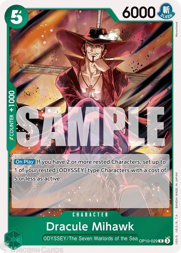 OP10-029 Dracule Mihawk : Rare English One Piece TCG Card : OP10: Royal Blood