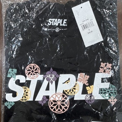 Staple Graphic Print Crew Neck Cotton T-Shirt Black Multicolor Size S