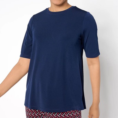 Susan Graver Modern Essentials Size 2X Navy Liquid Knit Crew-Neck Top