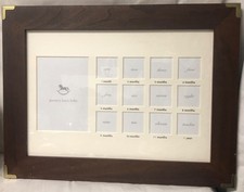 POTTERY BARN BABY "FIRST YEAR" BROWN WOODEN PICTURE FRAME W BRASS CORNERS 19 5/8