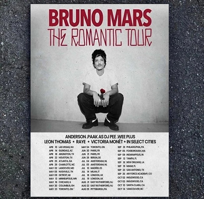 HOT! Bruno Mars The Romantic Tour 2026 Concert Poster Wall Art