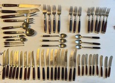 Großes Vintage Besteck Set / 145 Teile/ Holz-Griffe / 60er 70er Jahre / Retro /