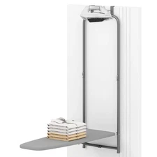 Space-Saving Over the Door Ironing Board w/ Iron Holder & Cotton Cover Gray