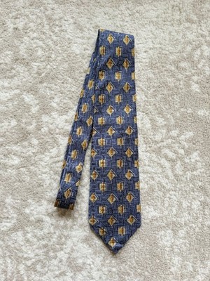 Robert Talbott Best of Class Vintage Silk Tie Blue Gold Leaf Abstract USA
