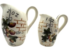 Vintage Arco Japan Ceramic Measuring Cup Set 1oz & 2oz Fruit Brick Pitcher
