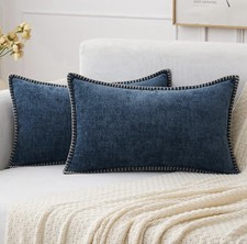 MIULEE Pack of 2 Couch Throw Pillow Covers 12x20 Inch Dark Blue  Brown Stitches