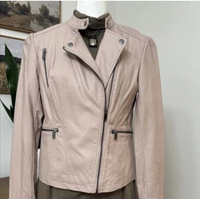 Women’s Pink Faux Leather Moto Jacket