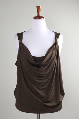ESCADA Slinky Stretch Jewel Gem Embellished Draped Front Tank Top Size 46