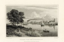 Rheinland-Pfalz Worms von der Rheinseite Historische Ansicht Stahlstich 19 Jhd