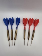 2x Vintage Brass Dart Sets Red And Blue Flights - Made In England