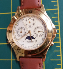 Vintage Swiss Tucson Gents Moon Phase Calendar Watch New Strap & Battery Rare