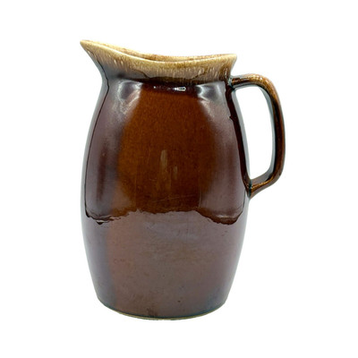 Large Hull Brown Drip Glaze Stoneware Pitcher-  USA Vintage MCM 9'' H - 80 oz EUC