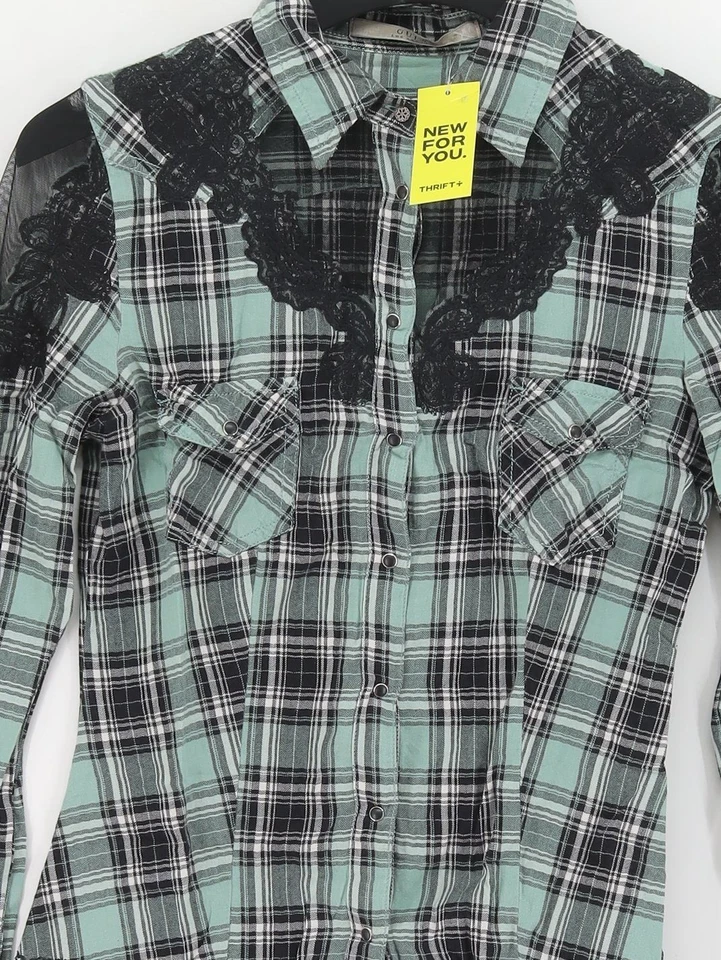 Guess Women's Shirt XS Green Cotton with Polyester Basic - Image 3 of 4