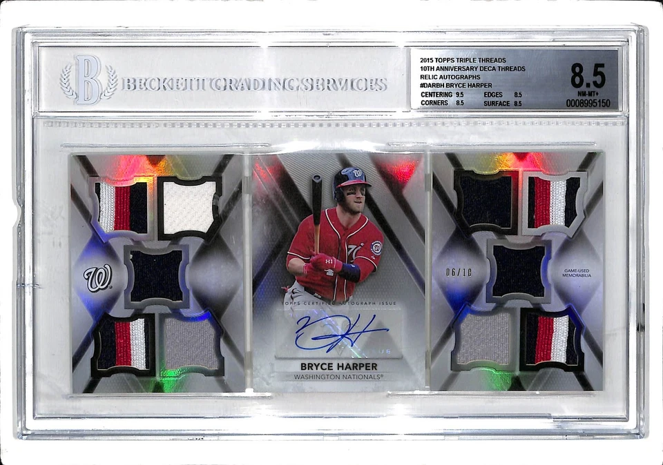 2015 Triple Threads Bryce Harper Deca Thread Patch签名小册子#6/10 BGS 8.5/10