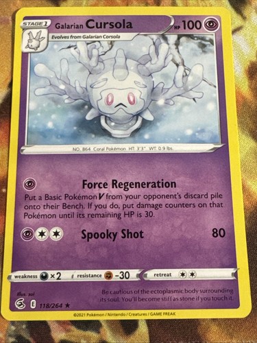 Galarian Cursola 118/264 Rare Fusion Strike Pokemon Near Mint