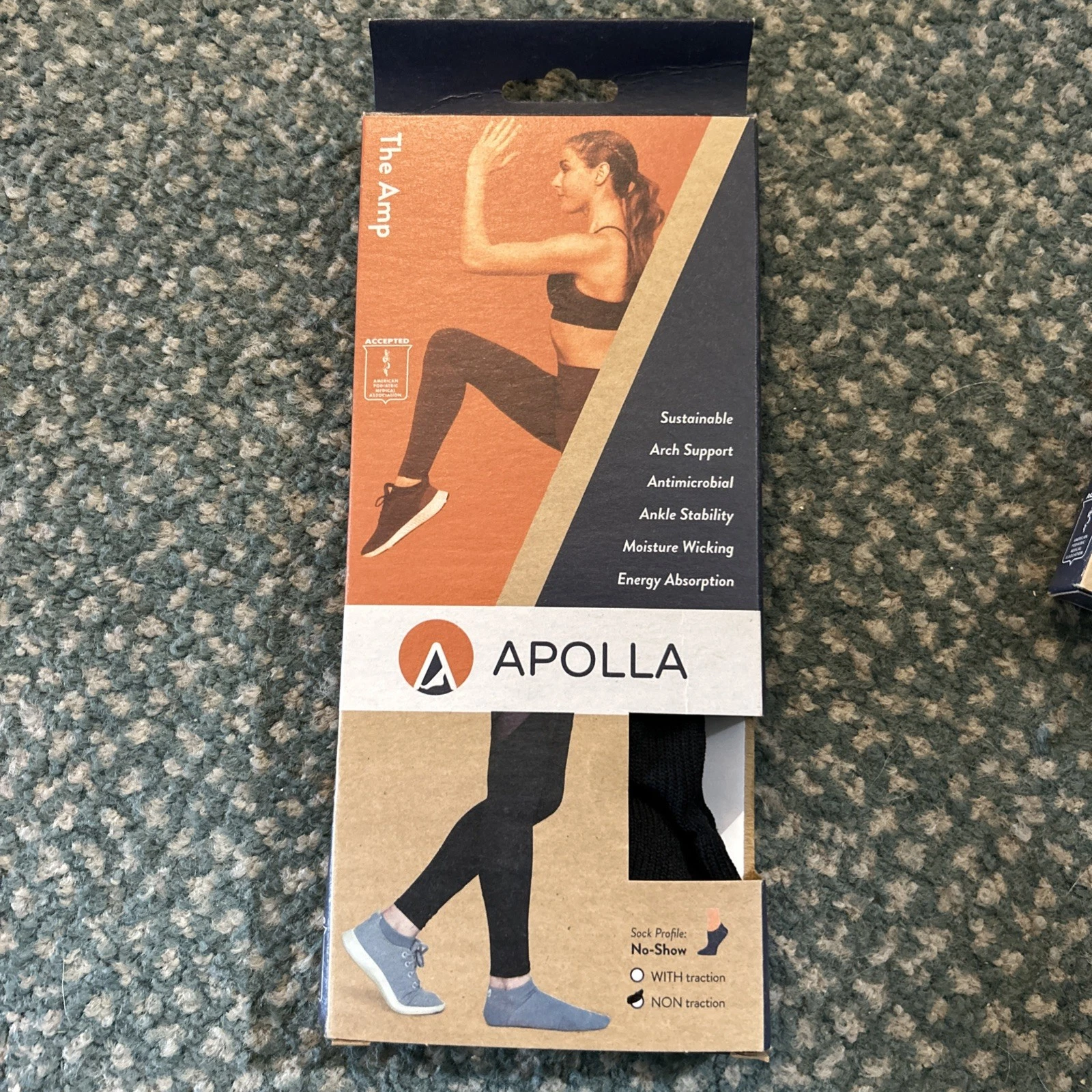 NEW APOLLA The Amp Black No Show Compression Socks Non-Traction Free Ship