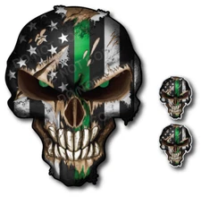3x Thin Green Line Skull American Flag Window Sticker Vinyl Decal Car Truck 3M