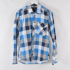 Jack  Jones Men's Long Sleeve Button Up Shirt Medium M Single Pocket Checked