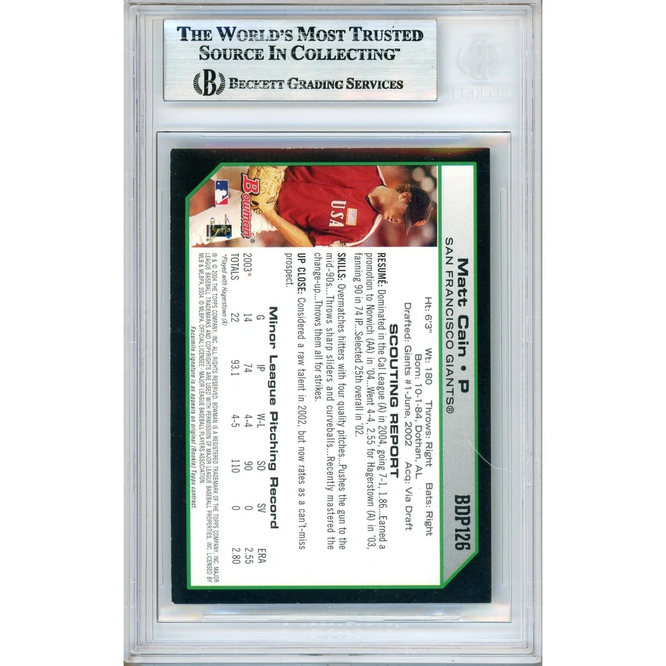 马特·凯恩 签名 2004 年 Bowman 选秀 RC #BDP126 卡 签名 贝克特 SF 巨人 — 第 3/4 张图片