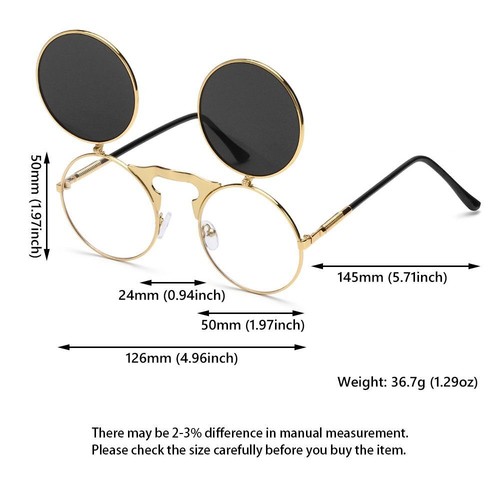 Round Flip Up Sunglasses UV400 Protection 90's Retro Shades for Women & Men - Picture 3 of 26