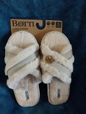 Born Women's Crisscross Faux Fur Suede Slides/Slippers Large 9-10 NEW