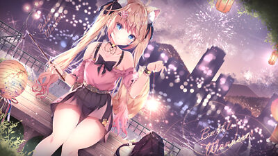 Anime Girls Sitting Twintails Gradient Hair Two  Gaming Mat Desk 4159