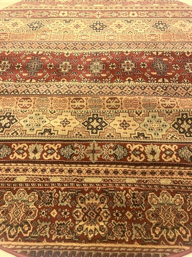 Redondo - Rojo Oscuro Beige Verde Calidad Diseño Oriental Tradicional Alfombras Duraderas - Imagen 3 de 5