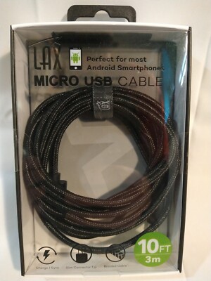 LAX 10 Ft Braided Micro USB Cable For Most Android Smartphones
