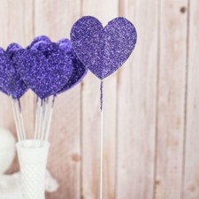 Package of 24 Purple Glittered Heart Floral 15" Picks