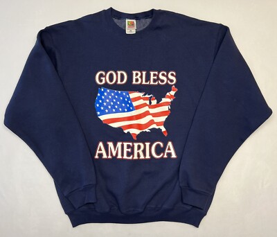 Vintage Fruit of the Loom Blue God Bless America Sweatshirt size XL