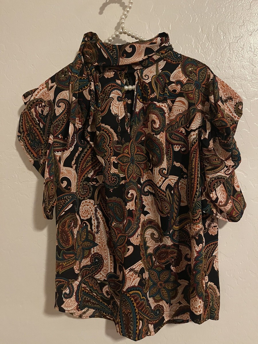 NY&C New York And Company Puff Sleeve Tie Neck Top Size XL NWT | eBay