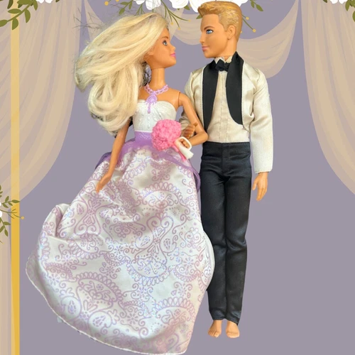 Barbie Doll I Can Be a Bride Barbie and Ken, Mattel, Purple and White, Set of 2